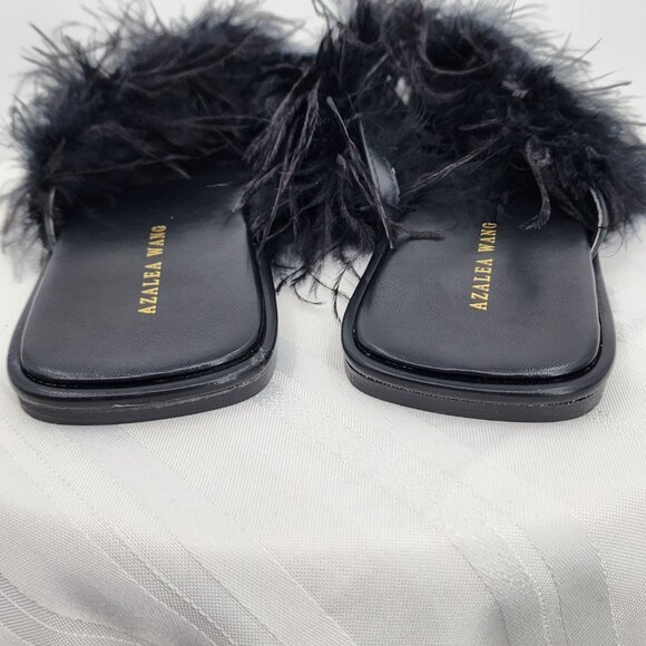 AZALEA WANG Pammy Black Maribou Feather Flat Thong Sandals 6-10 NWT - Picture 14 of 16
